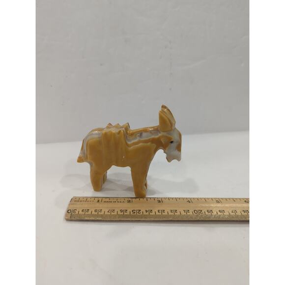 Vtg Donkey Mule Statue Figurine Onyx Natural Marbled Stone Hand Carved White Tan - Picture 1 of 6